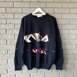 St. Croix Knits Vintage Geometric Intarsia Pattern Sweater size M Grandpa